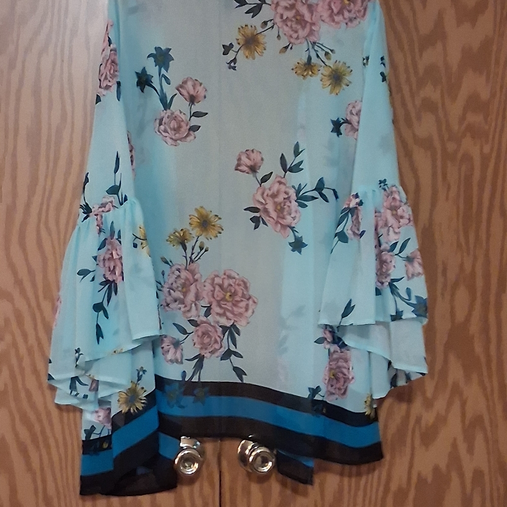 Lane Bryant Light Blue Floral Kimono - Picture 2 of 5